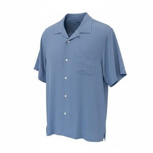 Tommy Bahama Mens Blue Short Sleeve Silk Camp Shirt Pick Stitch Size XL